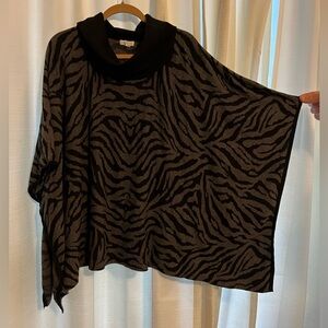 Charter Club Zebra Pattern Sweater Poncho in Black and Gray Size S/M